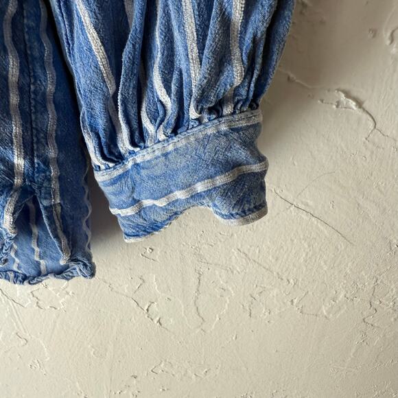 Anthropologie Size 8 Medium Blue Striped Viscose Linen Blend Button Up Long Slv - Picture 4 of 10